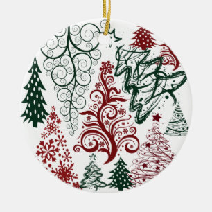 Red Green Holiday Weihnachtsbaum Muster Keramik Ornament