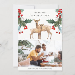 RED GREEN HOLLY BERRY DEER DUO FOTO FEIERTAGSKARTE
