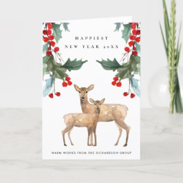 RED GREEN HOLLY BERRY DEER DUO NEW YEAR CORPORATE KARTE