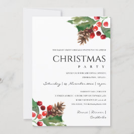 RED GREEN HOLLY BERRY PINE CONE CHRISTMAS PARTY FEIERTAGSKARTE