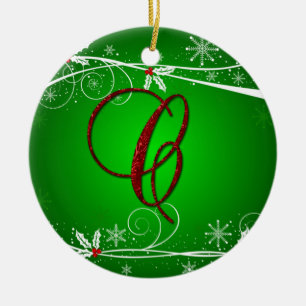 Red Green Holly Initial C Weihnachtsdekoration Keramikornament