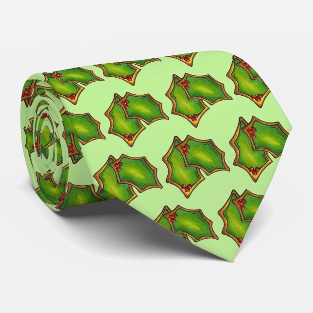 Red Green Holly Leaf Weihnachtskeks Weihnachten We Krawatte (Gerollt)