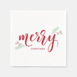 Red & Green Holly und Pine Frohe Weihnachtsfeierta Serviette