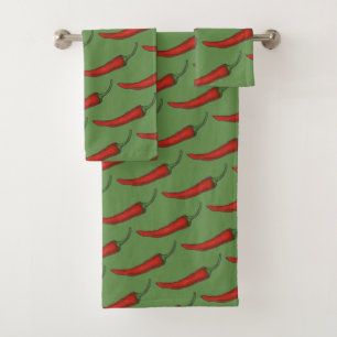 Red Green Hot Spicy Chili Chile Pfeffer Gemüsepfla Badhandtuch Set
