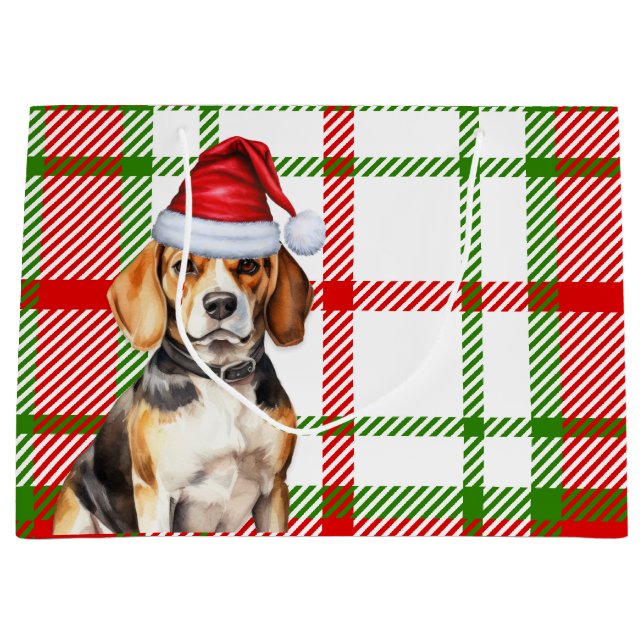 Red Green Kariert Beagle Hund Lover Holiday Große Geschenktüte (Vorderseite)