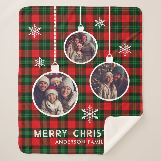 Red Green Kariert Buffalo Karo Foto Weihnachten Sherpadecke (Vorderseite)