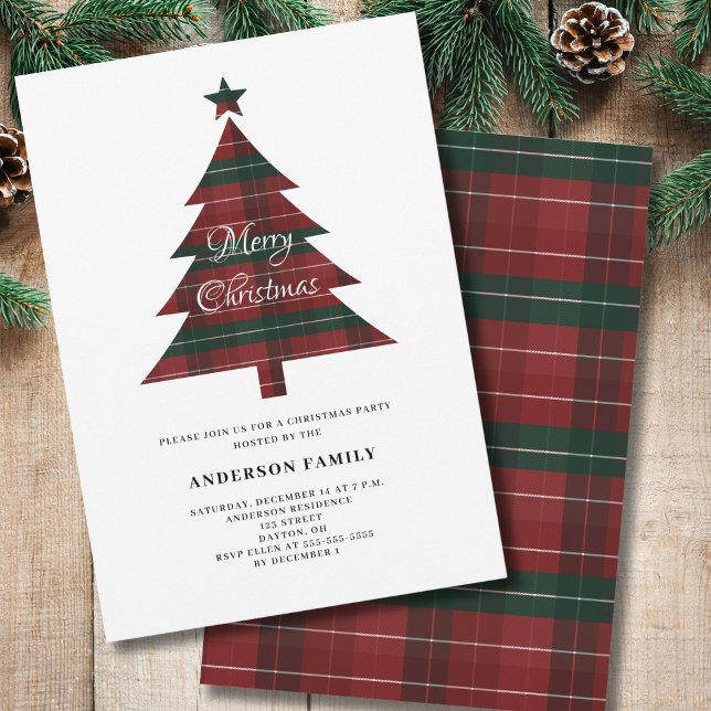 Red Green Kariert Christmas Tree Party Einladung (Von Creator hochgeladen)