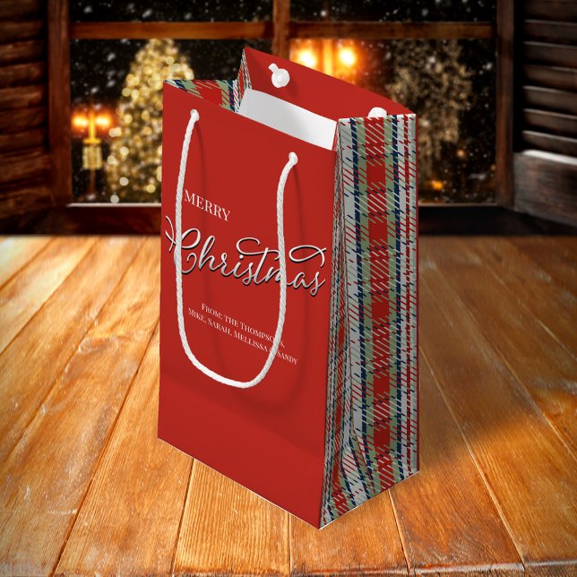 Red Green Kariert Frohe Weihnachten Custom Kleine Geschenktüte (Merry Christmas red and green plaid pattern gift bag)