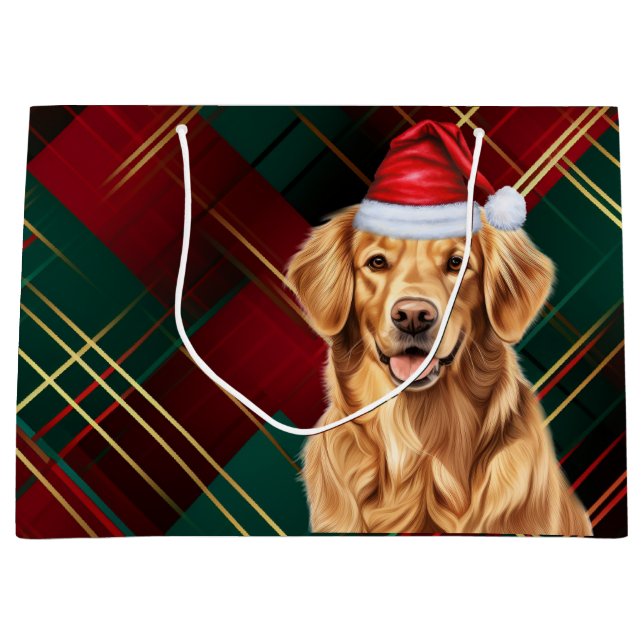 Red Green Kariert Golden Retriever Dog Lover Holid Große Geschenktüte (Vorderseite)