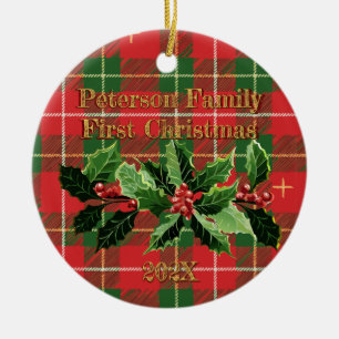 Red Green Kariert n Holly Vorweihnachtsfest Keramik Ornament