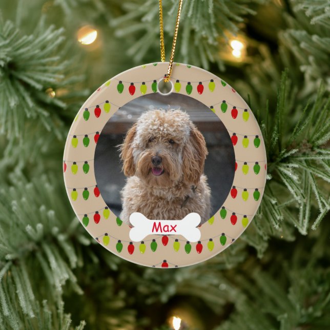 Red Green Lights Custom Pet Puppy Dog Foto Keramik Ornament (Baum)
