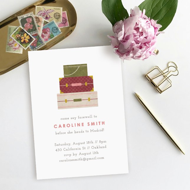 Red Green Luggage Farewell Party Einladung (Von Creator hochgeladen)