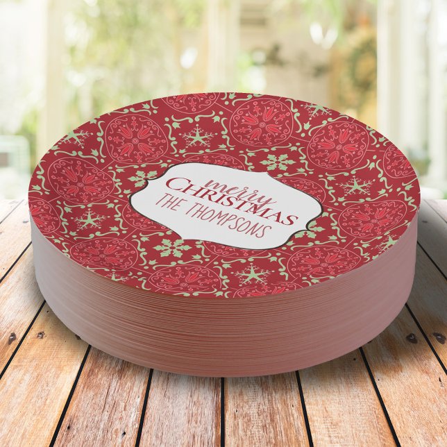 Red Green Merry Weihnachtsmuster Custom Pappteller (Merry Christmas paper plate)