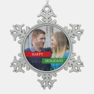 Red Green Modern Foto Snowflake Ornament