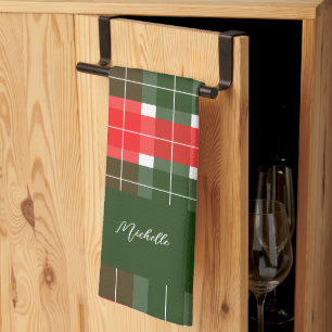 Red Green Modern Tartan Weihnachtsmuster Geschirrtuch