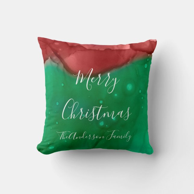 Red Green Monogram Frohe Weihnachtswurfkissen Kissen (Vorderseite)