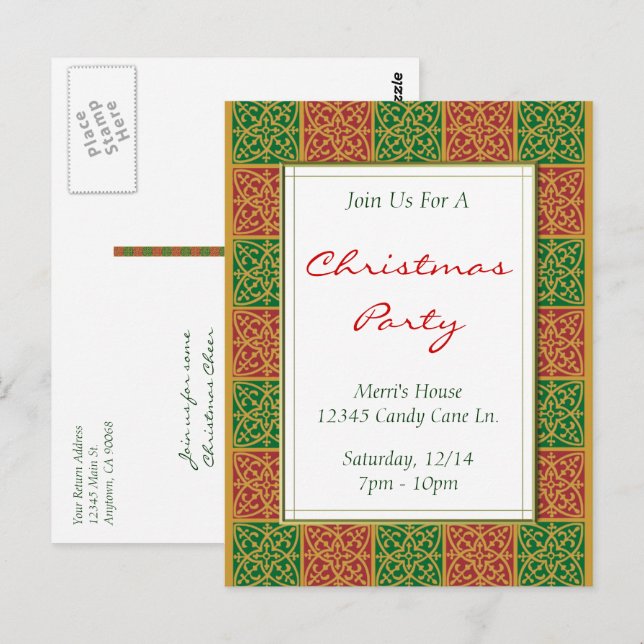 Red Green Muster Custom Christmas Party Postcard Postkarte (Vorne/Hinten)