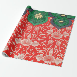 Red & Green Mystic Lotus Asiatisch Abstrakt Geschenkpapier