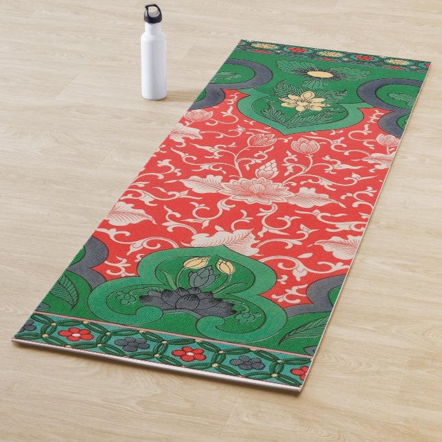 Red & Green Mystic Lotus Chinoiserie Yogamatte (Beispiel)