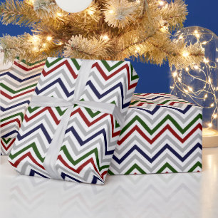 Red Green Navy Grau und White Zig Zag Geschenkpapier