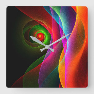 Red Green Orange Modern Abstrakt Art Pattern #22 Quadratische Wanduhr