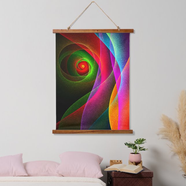 Red Green Orange Modern Abstrakt Art Pattern #22 Wandteppich Mit Holzrahmen (Schlafzimmer)
