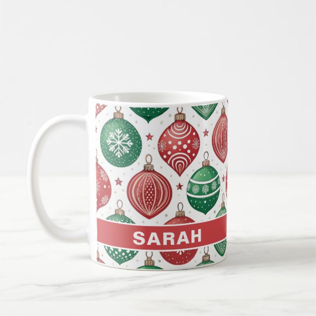 Red & Green Ornaments Stars Christmas Kaffeetasse (Links)