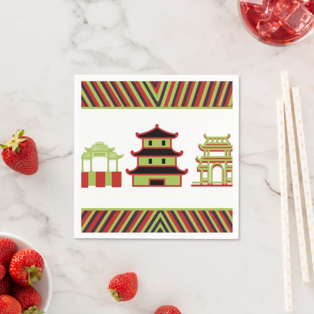 Red Green Pagoda Stripe Chinesisch Serviette (Beispiel)