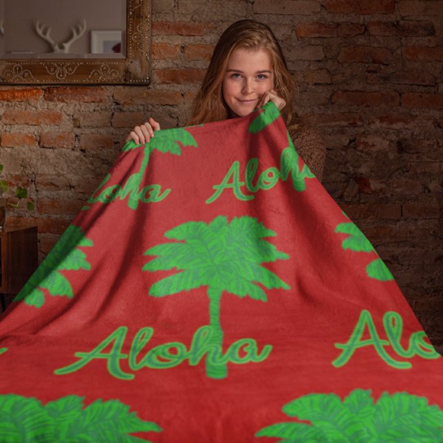 Red Green Palm Aloha Tropical Holiday Fleecedecke (Pretend you're in Hawaii this Christmas!)