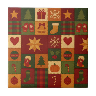 Red Green Patchwork Quilt Rustikales Bauernhaus Bl Fliese