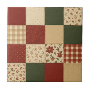 Red Green Patchwork Quilt Rustikales Bauernhaus Bl Fliese