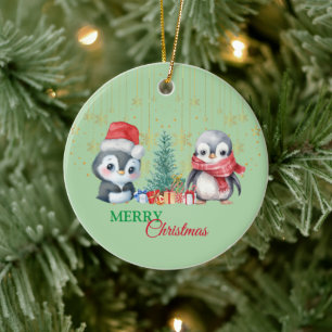 Red Green Penguin Santa Merry Weihnachtsfest Party Keramik Ornament