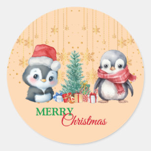 Red Green Penguin Santa Merry Weihnachtsfest Party Runder Aufkleber