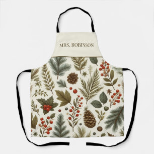 Red Green Pine and Berries Holiday Boho Wassercolo Schürze