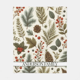 Red Green Pine und Berry Watercolor Holiday Fleecedecke