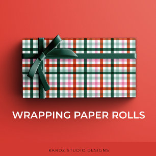 Red Green Pink Christmas Gingham Geschenkpapier