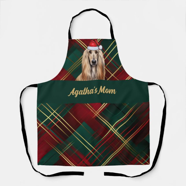 Red Green Plaid and Afghan Hound Dog Christmas Schürze (Vorderseite)