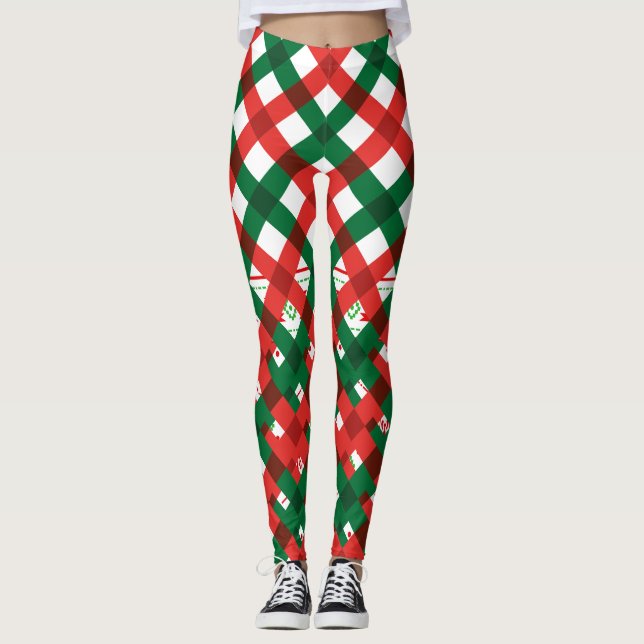 Red Green Plaid Christmas Leggings Women (Vorderseite)