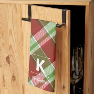 Red Green Plaid Christmas Personalized Monogram Geschirrtuch
