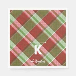 Red Green Plaid Christmas Personalized Monogram Serviette