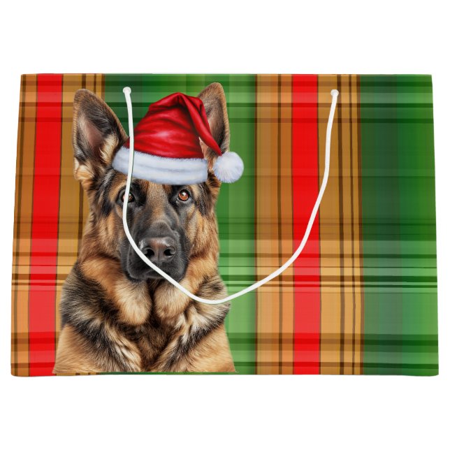 Red Green Plaid German Shepherd Dog Lover Holiday Große Geschenktüte (Vorderseite)