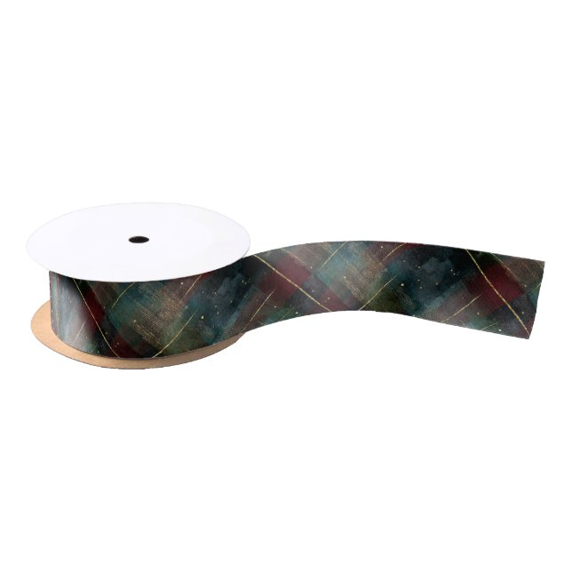 Red Green Plaid Stripes Christmas Satinband (Spule)