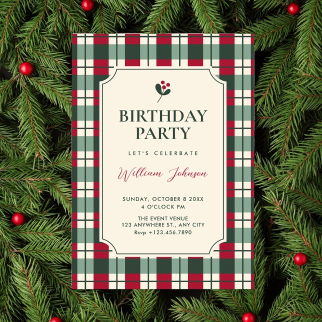 Red green plaid tartan pattern birthday einladung (Von Creator hochgeladen)