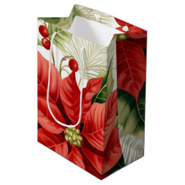 Red Green Poinsettia Holly Berry Weihnachtsferien Mittlere Geschenktüte