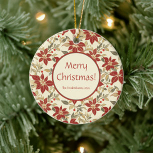 Red Green Poinsettias Vintage Weihnachtsgeschenk Keramik Ornament