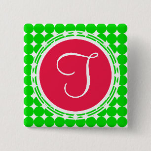 Red & Green Polka Dot Monogram Button