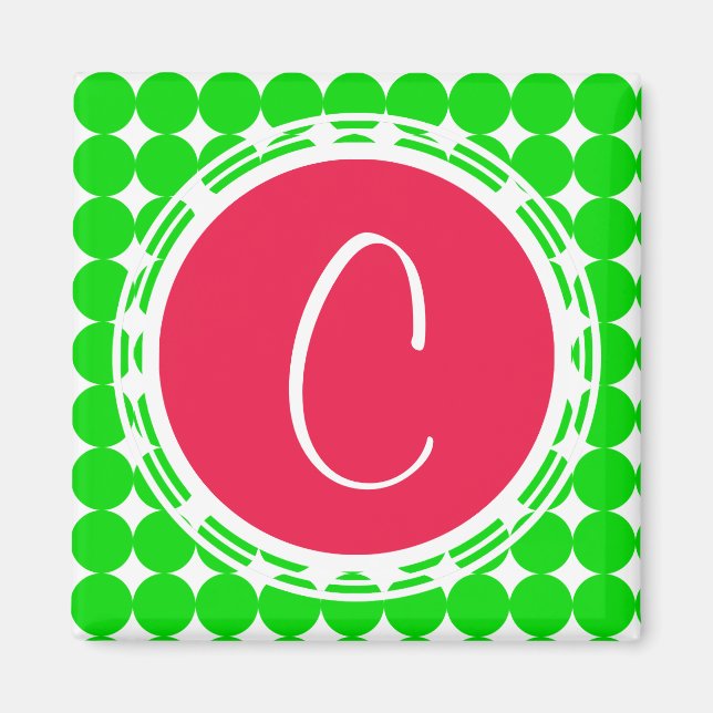 Red & Green Polka Dot Monogram Magnet (Vorne)