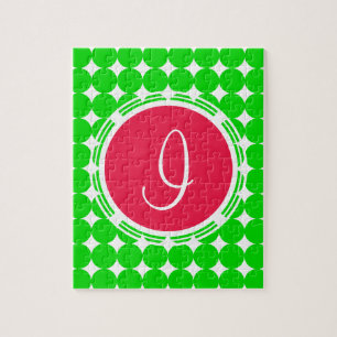 Red & Green Polka Dot Monogram Puzzle