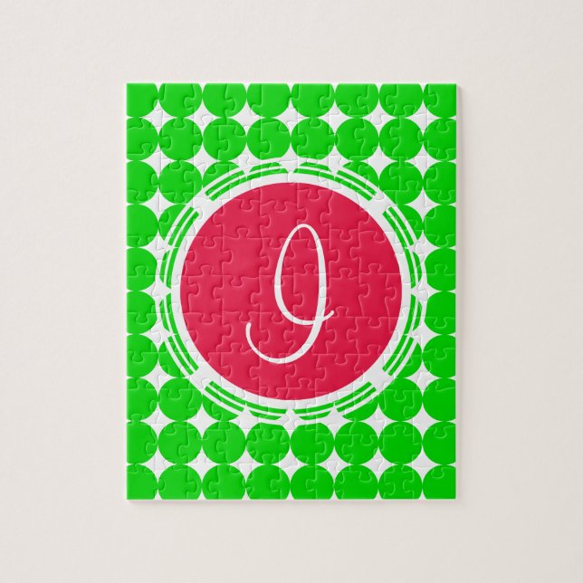 Red & Green Polka Dot Monogram Puzzle (Vertikal)