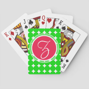 Red & Green Polka Dot Monogram Spielkarten